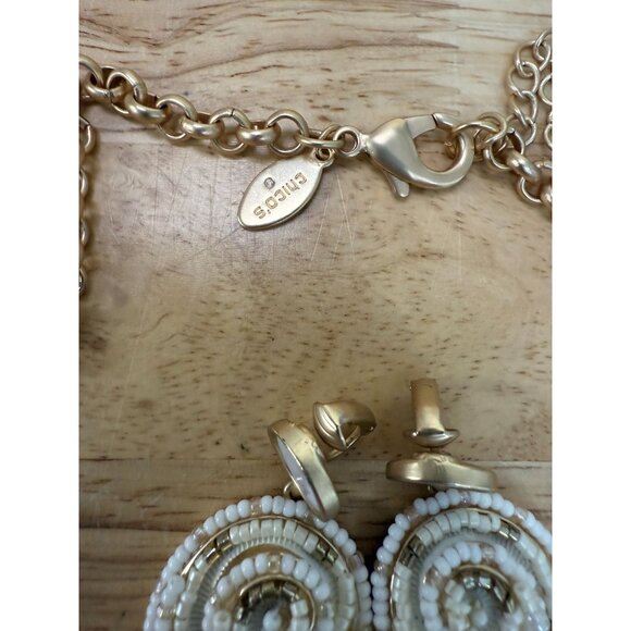 Layered White Gold Shell Charm Necklace Statement Earrings Set, Beach, Coastal - Picture 5 of 9